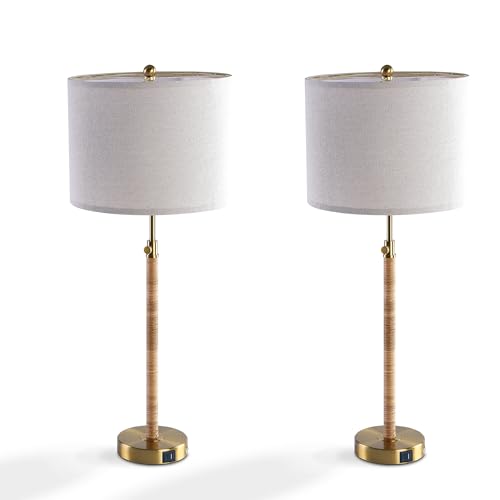 Rattan Buffet Table Lamp Set of 2 Adjustable with USB Ports R535749