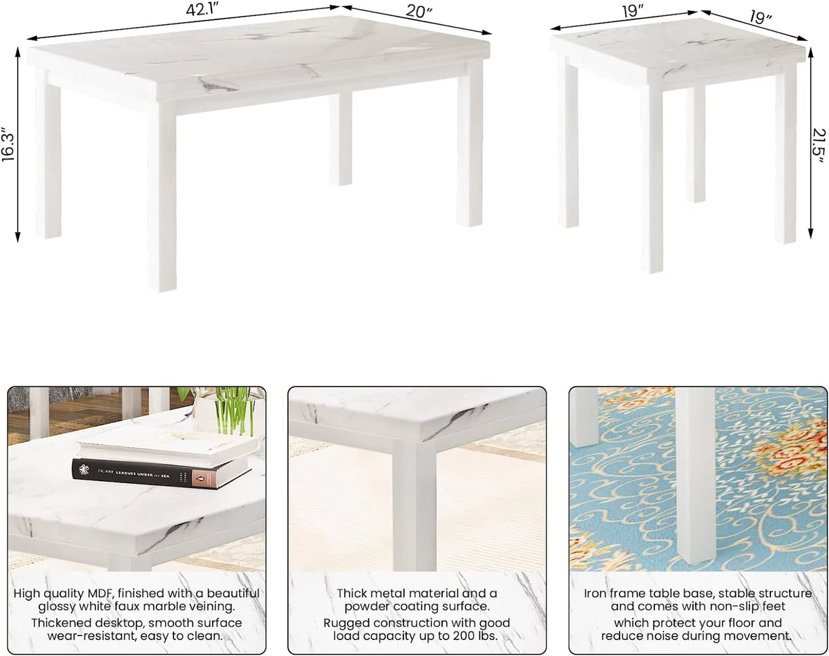 3 Piece Faux Marble Coffee Table Set G80423