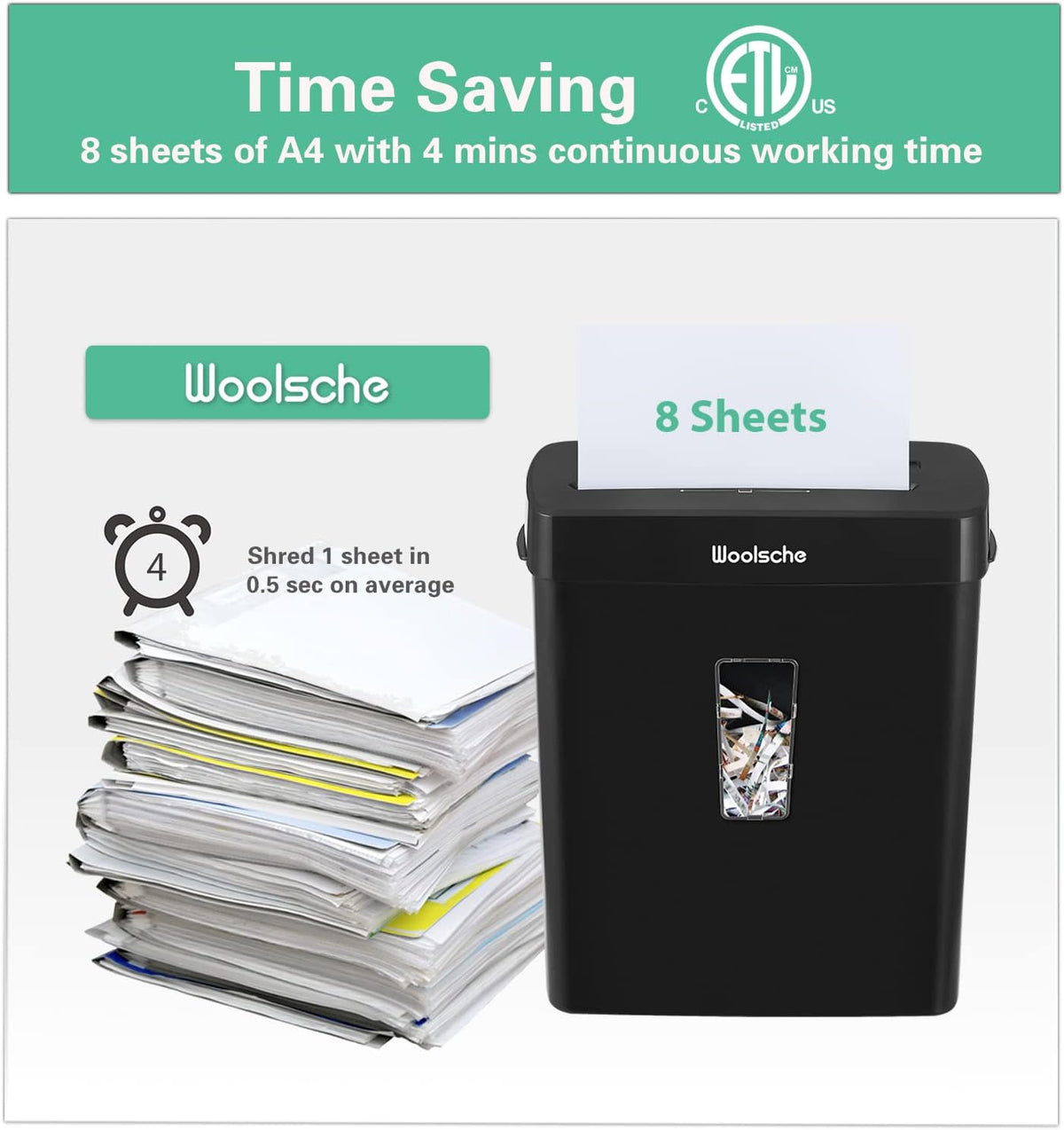 8-Sheet Cross Cut Paper Shredder with 3.43-Gallon Visible Bin, P-4 Security Level M18386