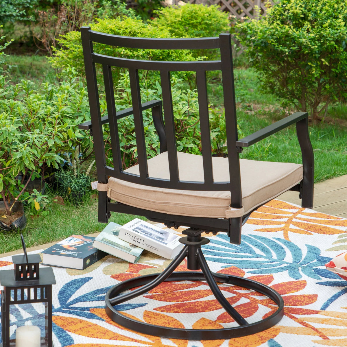 7-Piece Outdoor Dining Set with Swivel Cushioned Chairs & Rectangle Table C46720