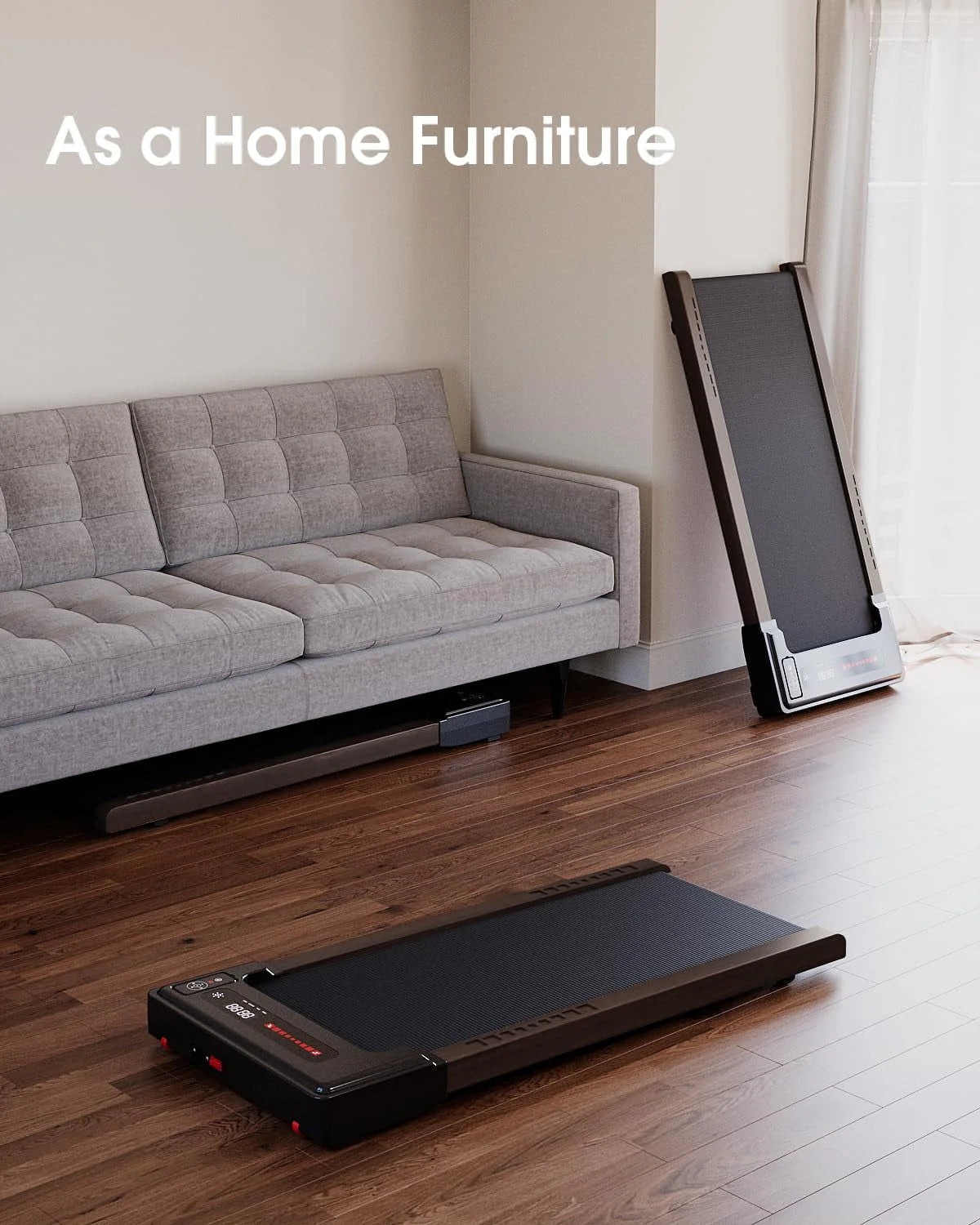 Under Desk Treadmill, Brown Wood Electric Treadmill with Remote Control D850