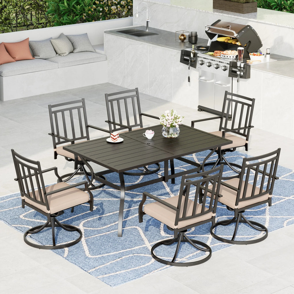7-Piece Outdoor Dining Set with Swivel Cushioned Chairs & Rectangle Table C46720