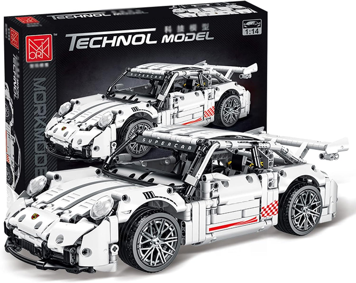 White GT3 Racing Car MOC Building Blocks Construction Toy, 1:14 Scale Sports Car Model, 1268 Pcs, Pack of 2 D6740