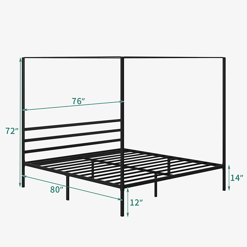 Queen Size Black Metal Canopy Bed Frame with Headboard A1586