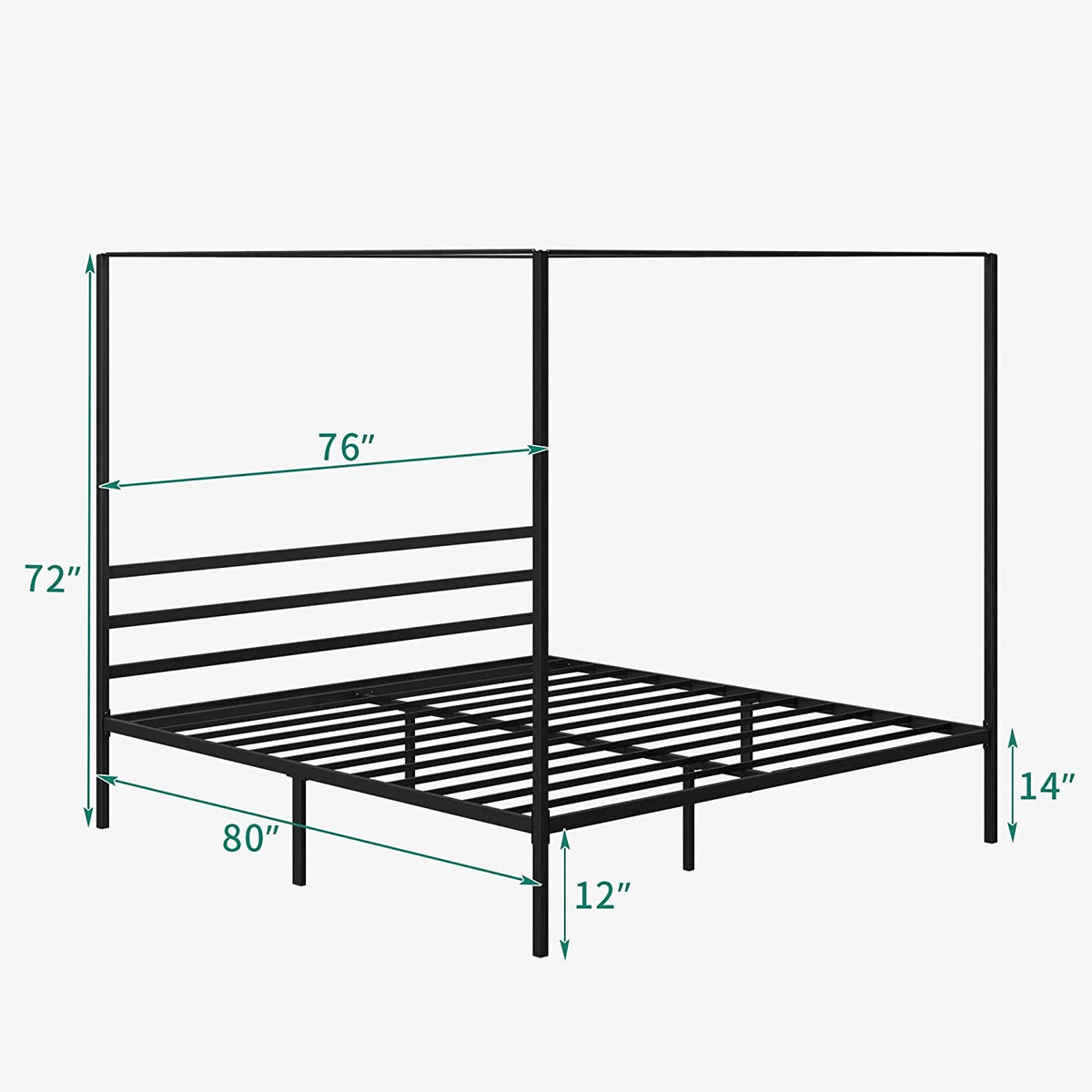 Queen Size Black Metal Canopy Bed Frame with Headboard A1586