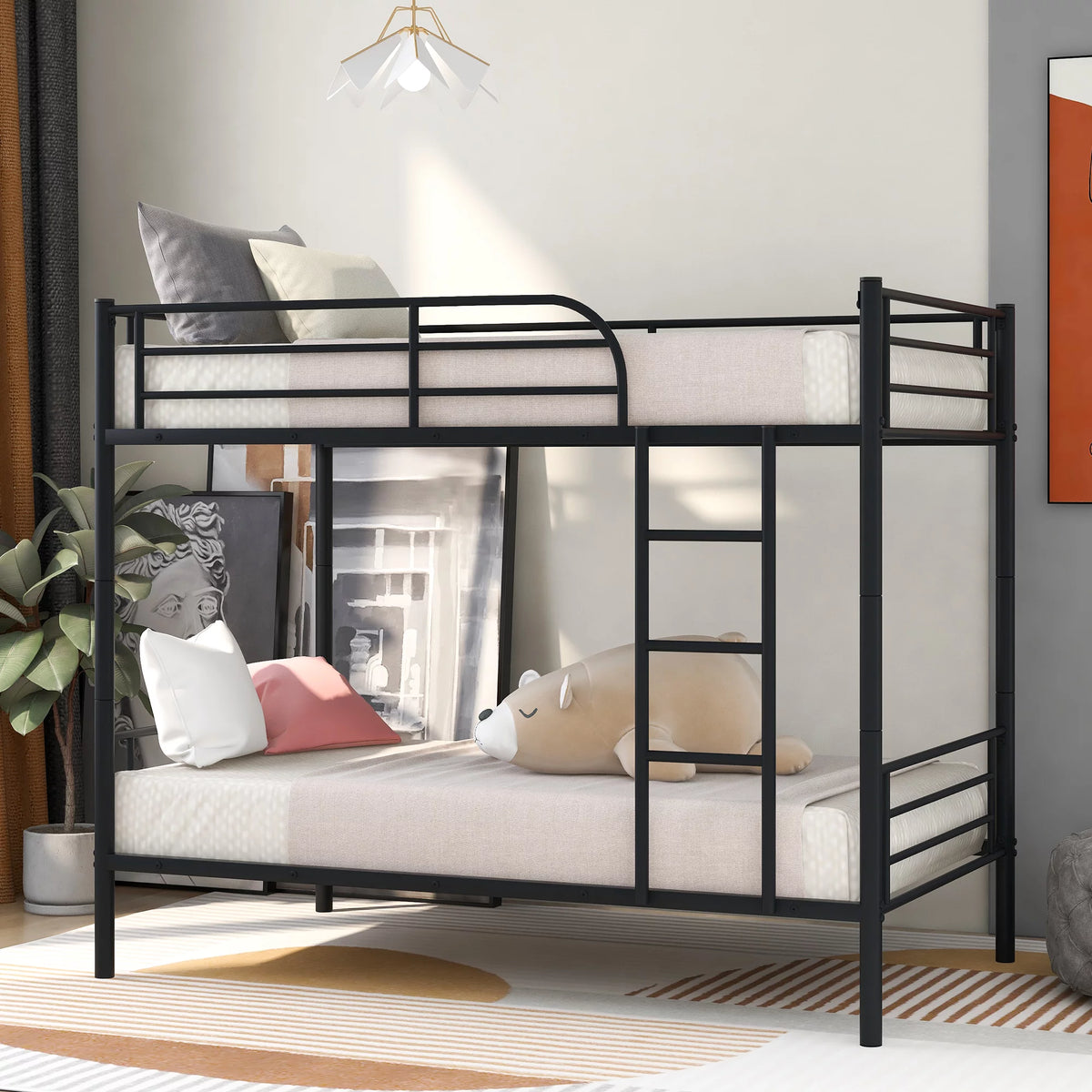 Black Twin-Over-Twin Metal Bunk Bed R2277