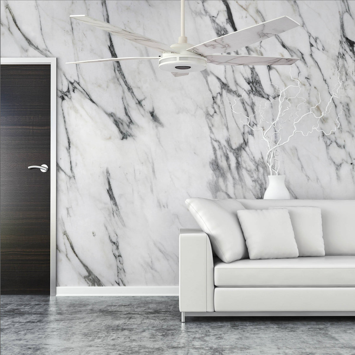 White Smart Ceiling Fan with Dimmable LED Light and Remote O639739