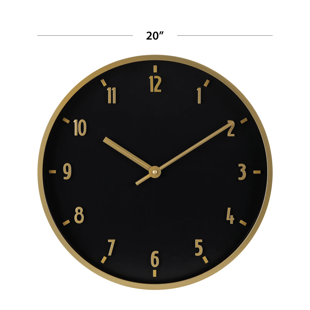 20" Round Indoor Black and Gold Analog Wall Clock with Arabic Numbers H755