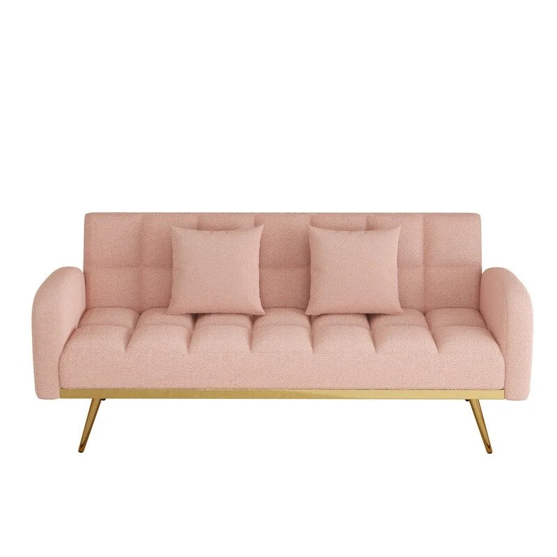 Pink Teddy Velvet Sofa Bed with Throw Pillows I30030