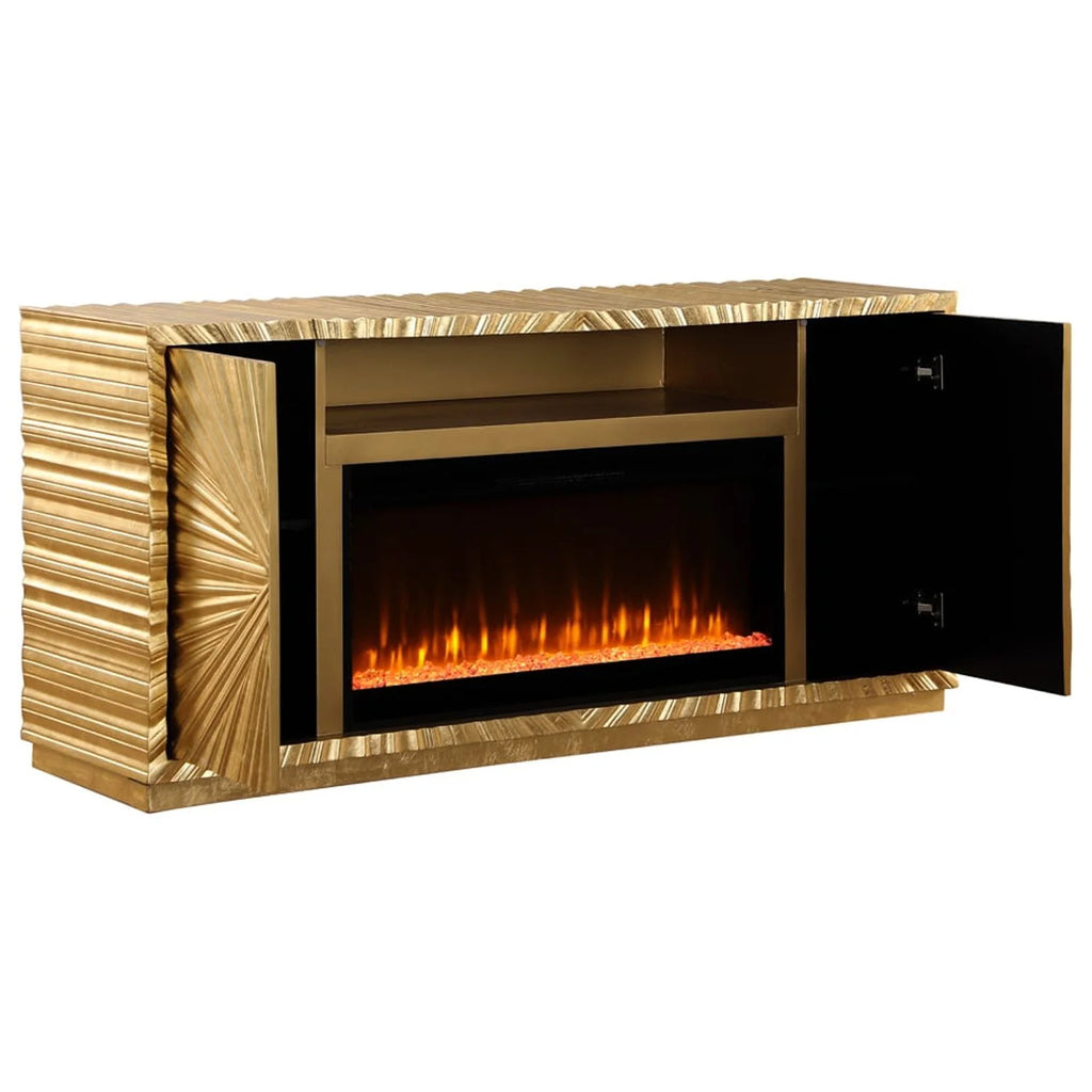 Metallic Gold Freestanding Infrared Electric Fireplace TV Stand R81603