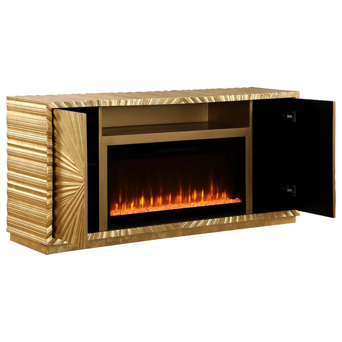 Metallic Gold Freestanding Infrared Electric Fireplace TV Stand R81603