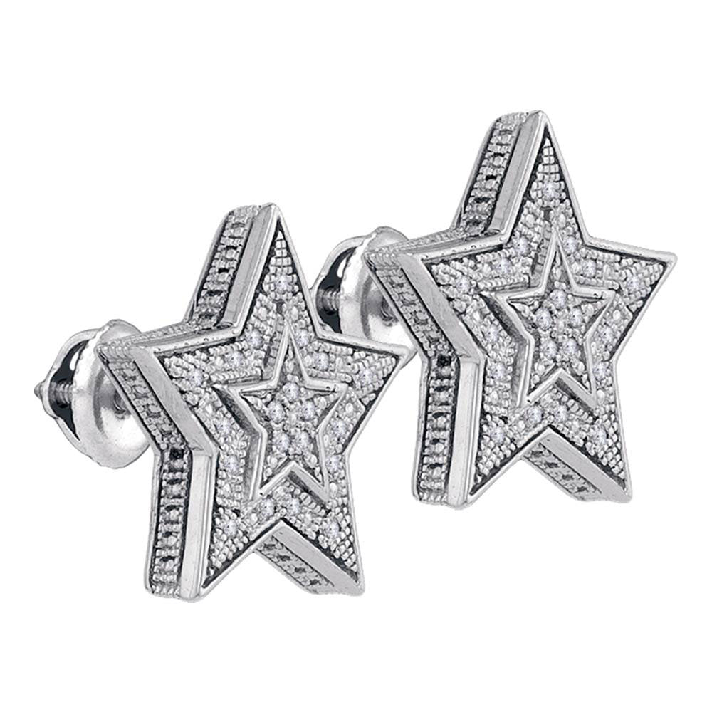 Men's Sterling Silver Diamond Star Cluster Stud Earrings G75281