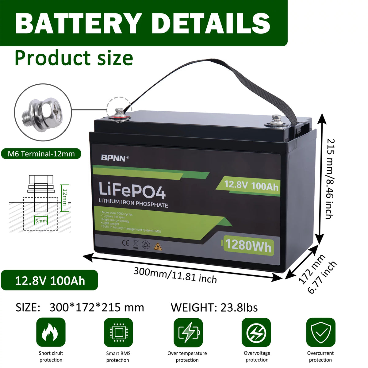 12V 100Ah LiFePO4 Lithium Battery N942