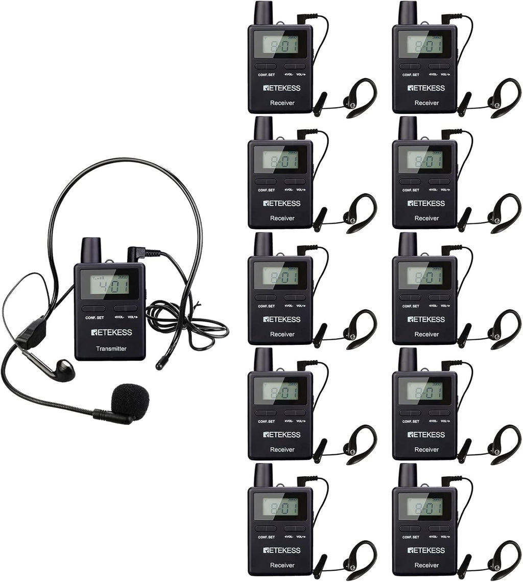 Wireless Tour Guide System, Case of 1 Transmitter and 10 Receivers F664