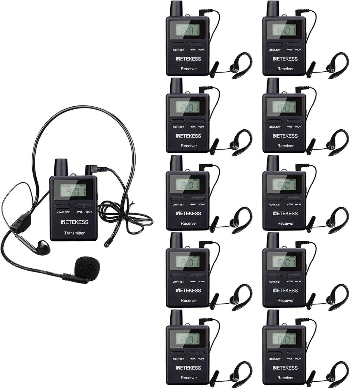 Wireless Tour Guide System, Case of 1 Transmitter and 10 Receivers F664