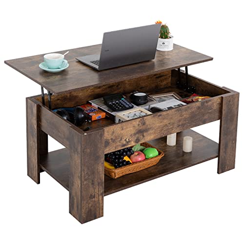 39.4" Lift Top Coffee Table with Hidden Compartment and Storage Shelf Black V55688