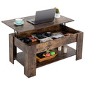 39.4" Lift Top Coffee Table with Hidden Compartment and Storage Shelf Black V55688