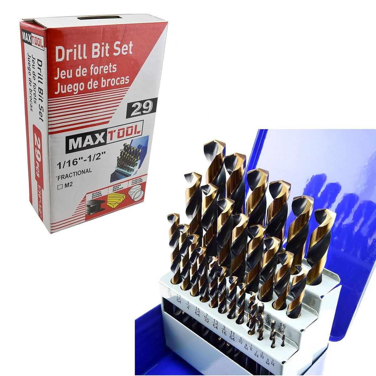 29 Piece High Speed Steel M2 Twist Drill Bit Set J77380
