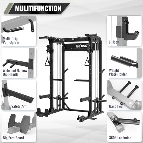 Multi-Functional Power Rack 1600lbs Capacity Squat Rack with Dual Pulley System M40457