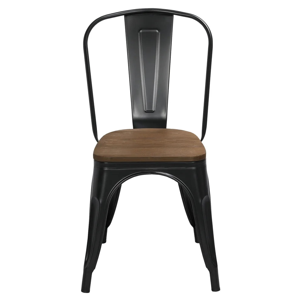 Black Metal Dining Chair with Wood Seat, Set of 4 Y7743