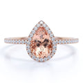 Pear Cut Peach Pink Morganite Halo Engagement Ring in 18k Rose Gold over Silver O605