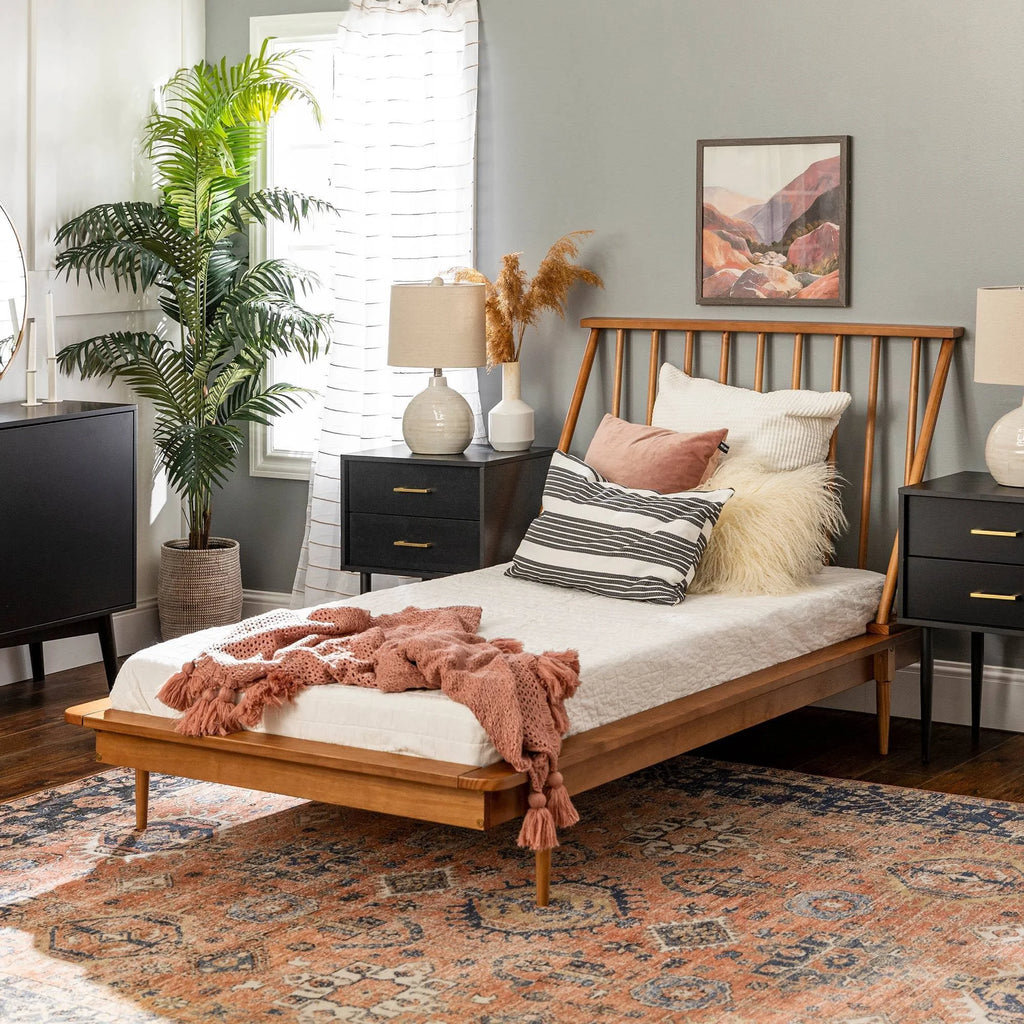 Twin Solid Wood Spindle Bed Caramel Q430122