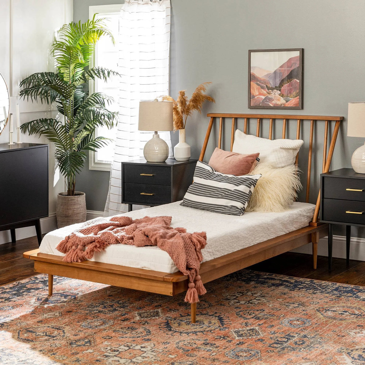 Twin Solid Wood Spindle Bed Caramel Q430122