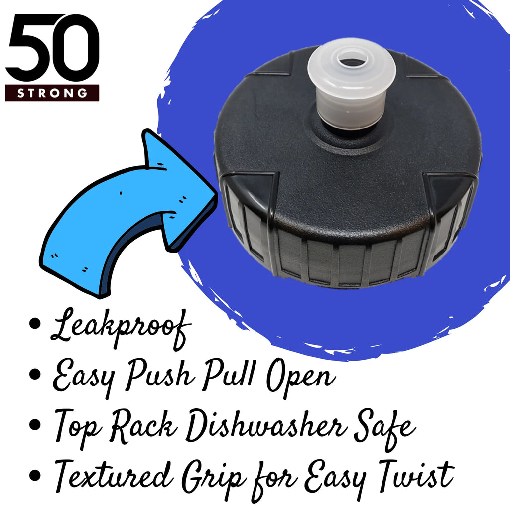 50 Strong Sports Squeeze Water Bottle 2 Pack - 22 oz. BPA Free Easy Open Push/Pull Cap - Fits in Most Bike Cages R6562