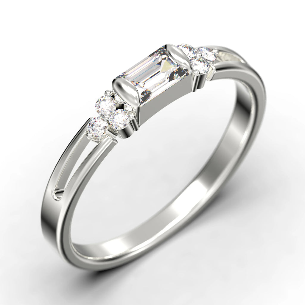 1.00 Carat Baguette Cut Diamond Moissanite Engagement Ring in 10k Solid White Gold D3647