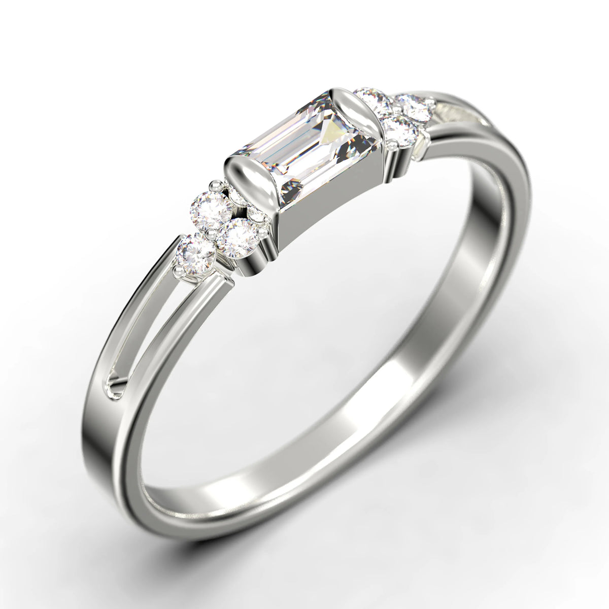 1.00 Carat Baguette Cut Diamond Moissanite Engagement Ring in 10k Solid White Gold D3647