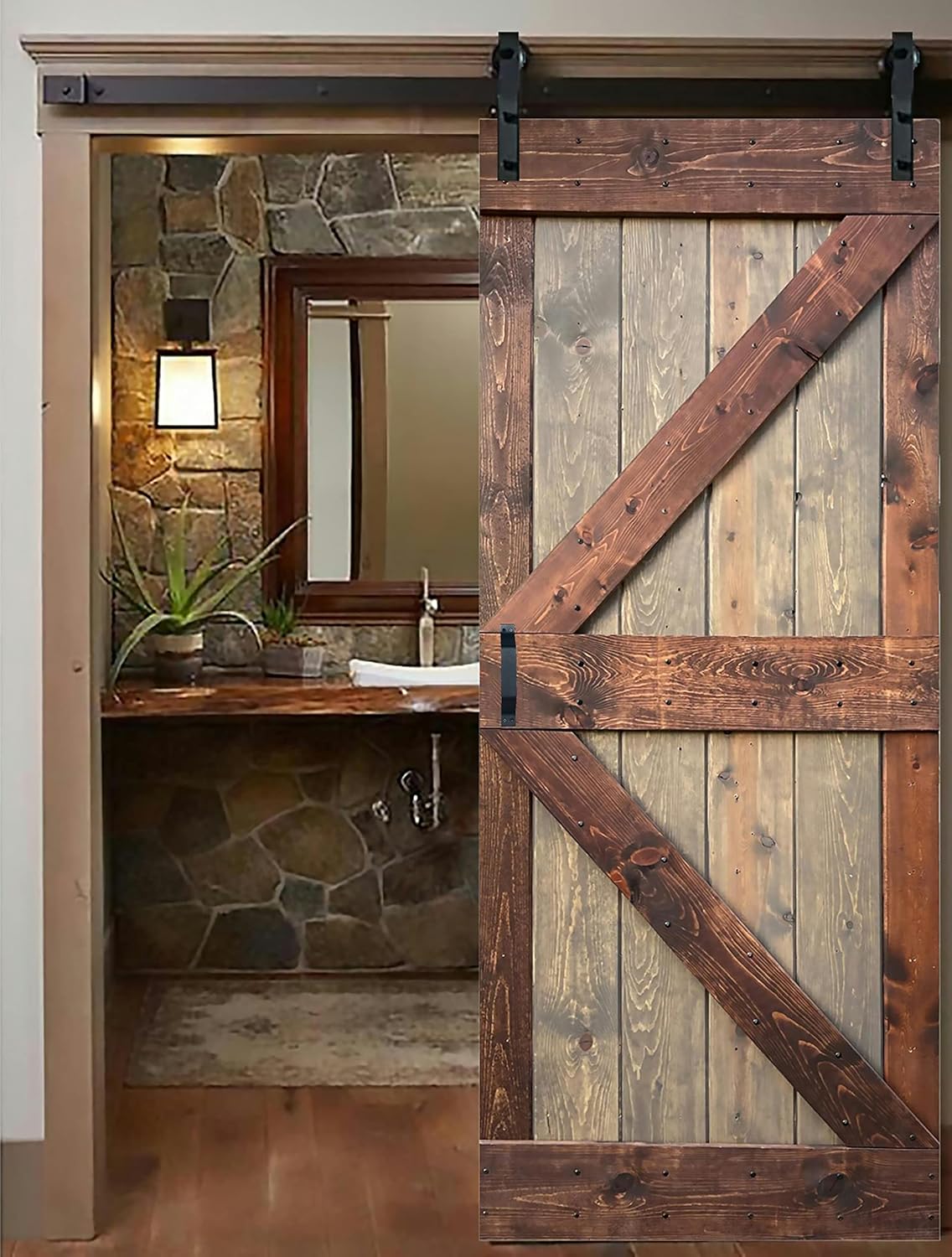 Knotty Pine Wood Interior Sliding Barn Door With Installation Hardware Kit V880