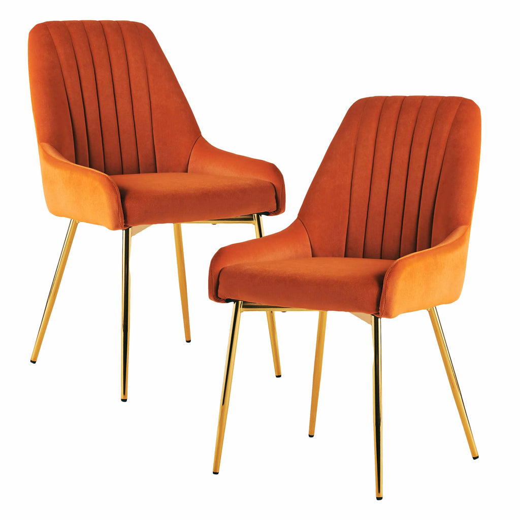 Velvet Dining Chairs with Golden Legs, Set of 2, Orange O90527