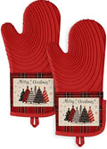 Long Silicone Oven Mitts 2 Pcs Cotton Oven Gloves Q37019