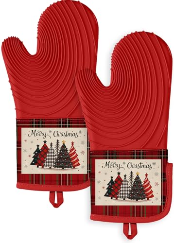 Long Silicone Oven Mitts 2 Pcs Cotton Oven Gloves Q37019