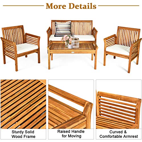 4 Piece Acacia Wood Outdoor Sofa Set with Cushions P72180