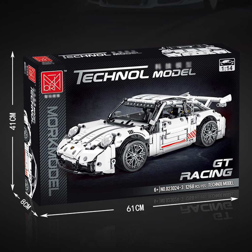 White GT3 Racing Car MOC Building Blocks Construction Toy, 1:14 Scale Sports Car Model, 1268 Pcs, Pack of 2 D6740