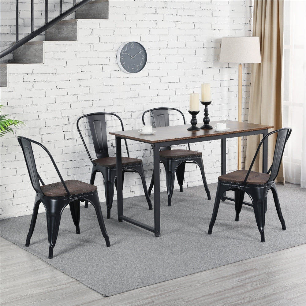 Black Metal Dining Chair with Wood Seat, Set of 4 Y7743