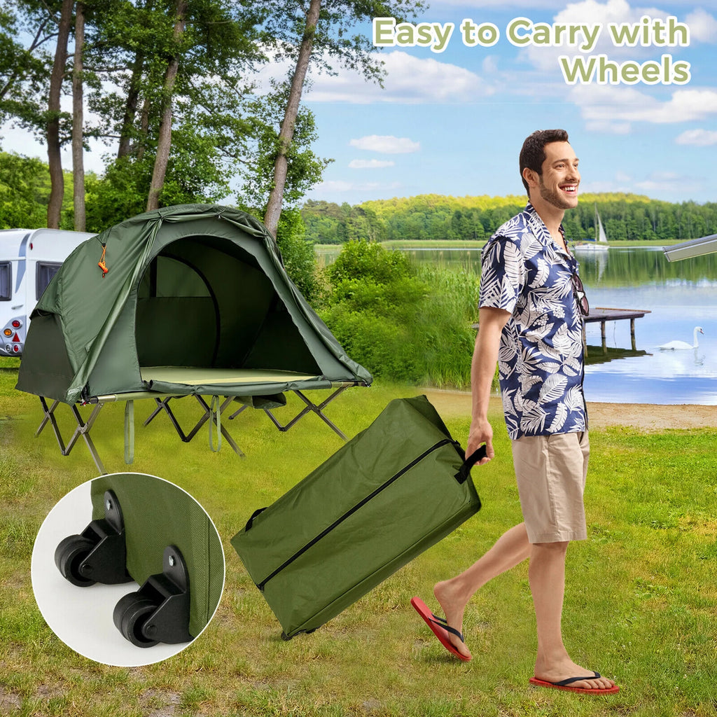 2-Person Elevated Camping Tent Cot with External Cover Green P4963
