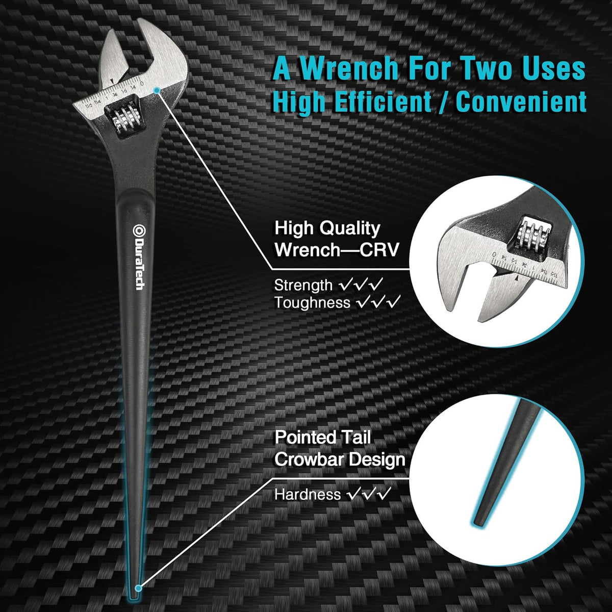 3-Piece Adjustable Construction Spud Wrench Set, 8-inch, 10-inch, 12-inch, Black Oxide Finish, Forged Cr-V U483