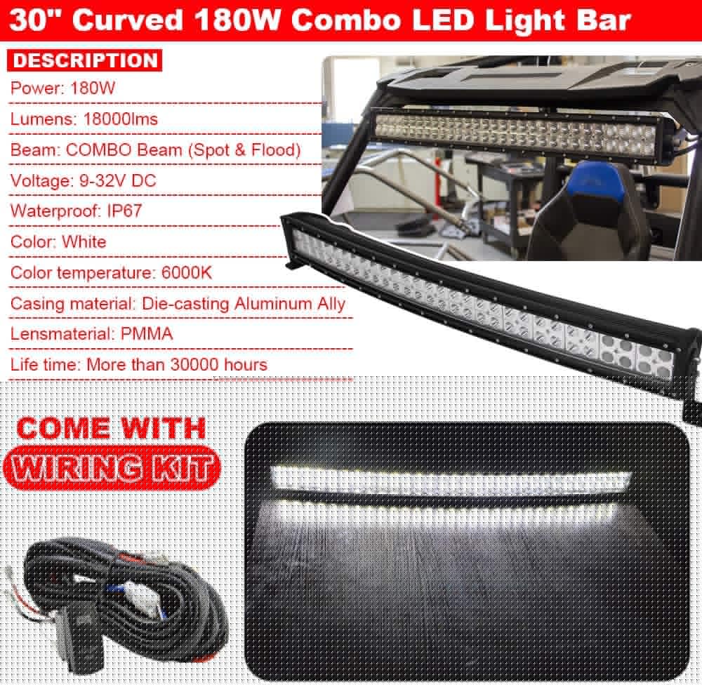 30'' Curved LED Light Bar with Windshield Mount Brackets for UTV G605541