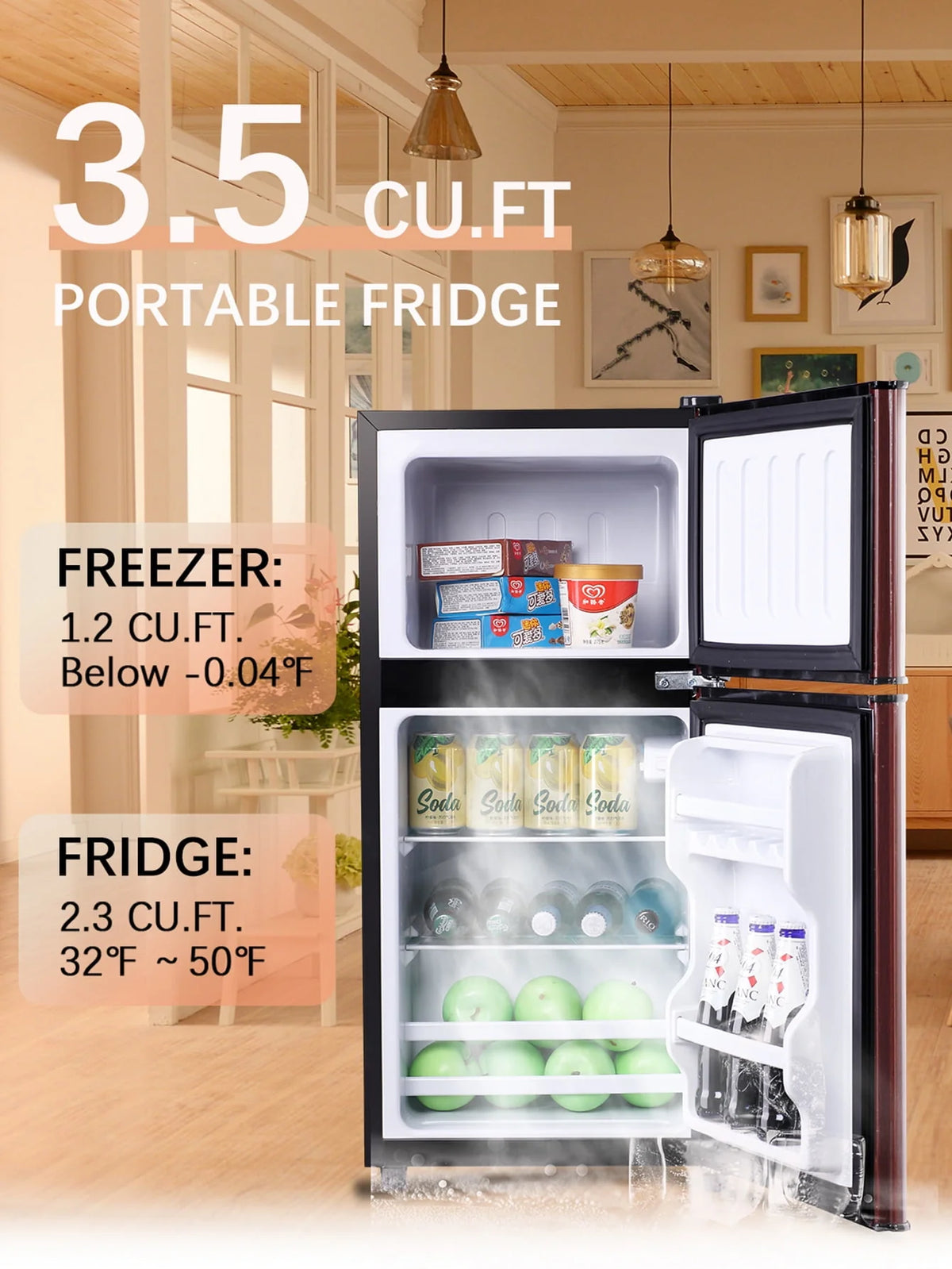 3.5 Cu.ft Mini Fridge with 7 Level Thermostat V983