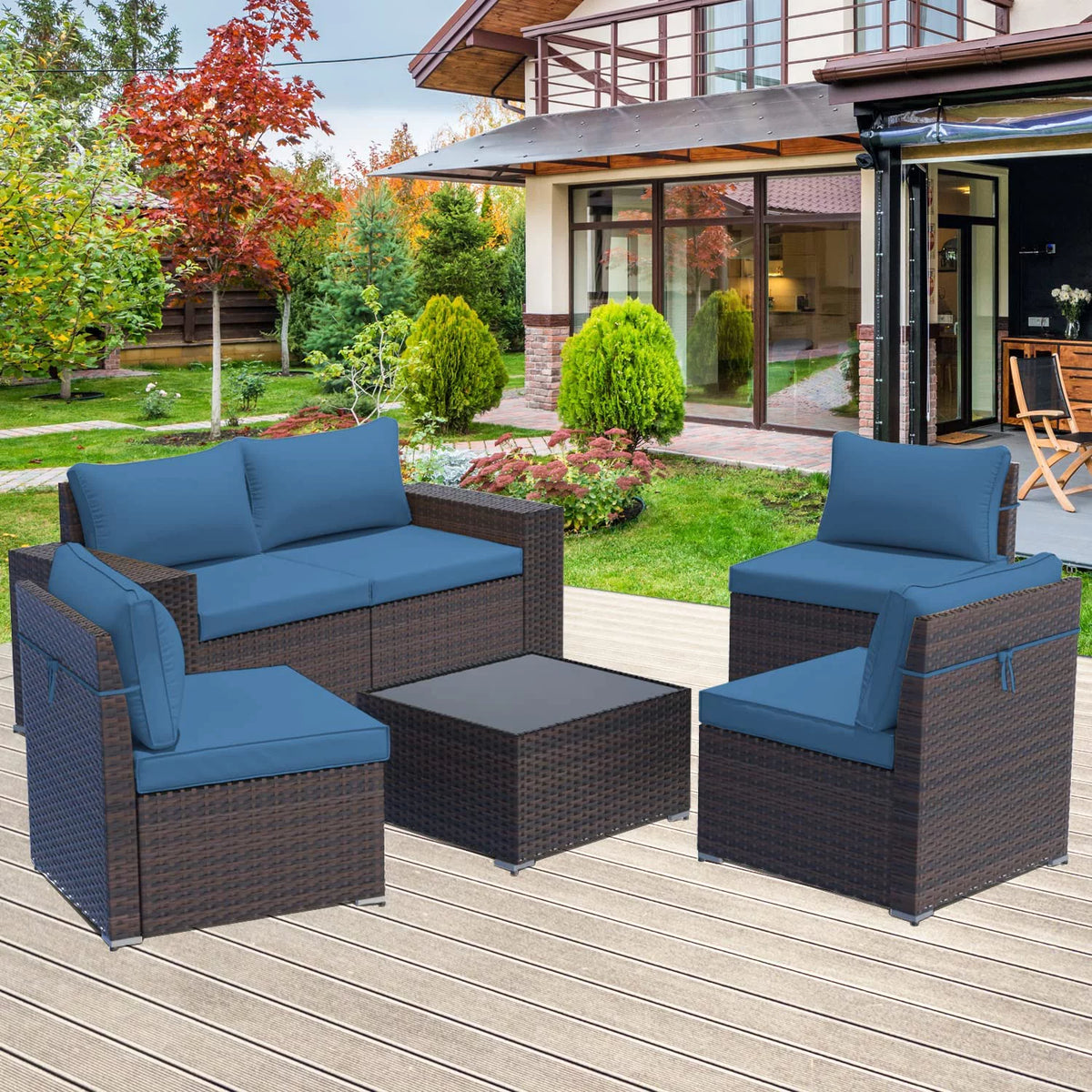 6 Piece PE Rattan Wicker Patio Sofa Set V1597