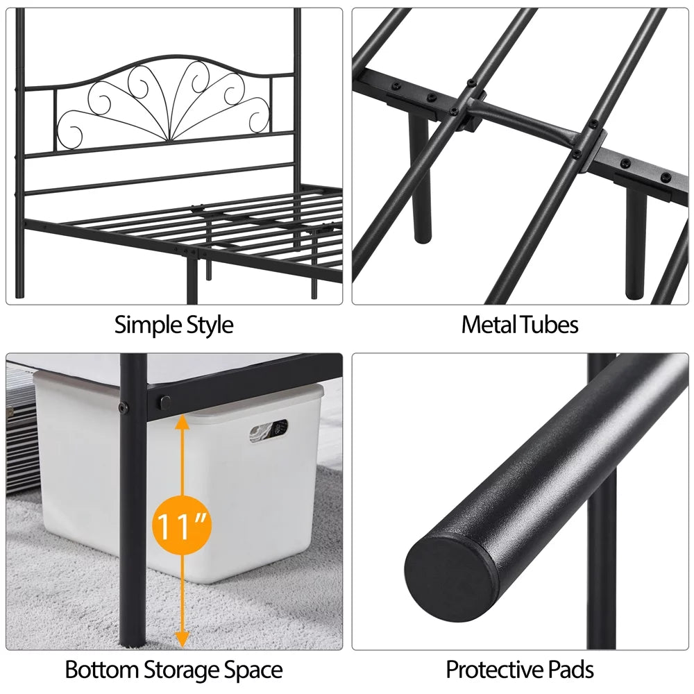 Black Queen Canopied Platform Bed J41589