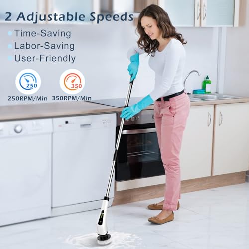 Cordless Electric Spin Scrubber with 8 Replaceable Brush Heads I2604