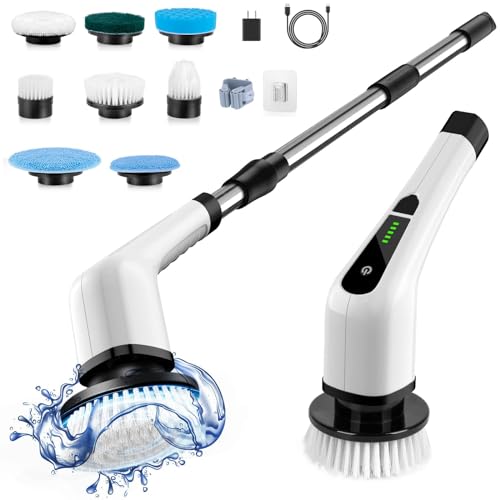 Cordless Electric Spin Scrubber with 8 Replaceable Brush Heads I2604