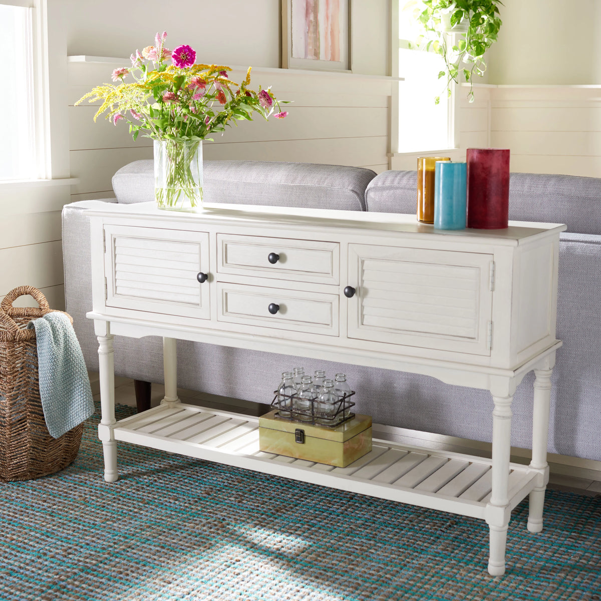 White Wood Console Table with Drawer F722917