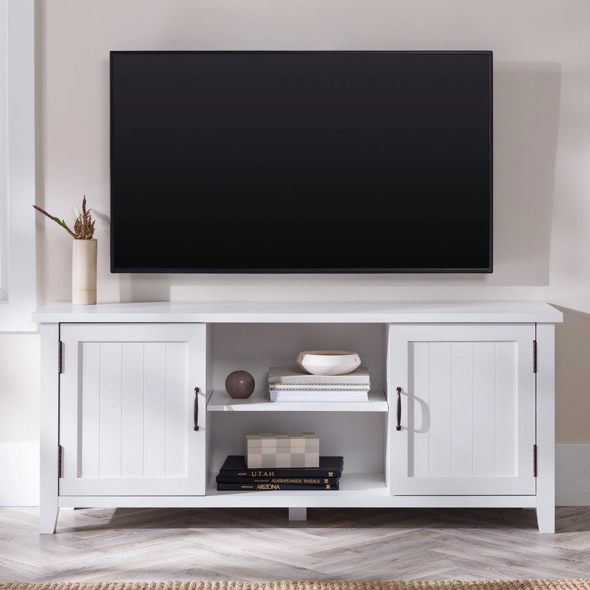 White Grooved-Door TV Stand M183014