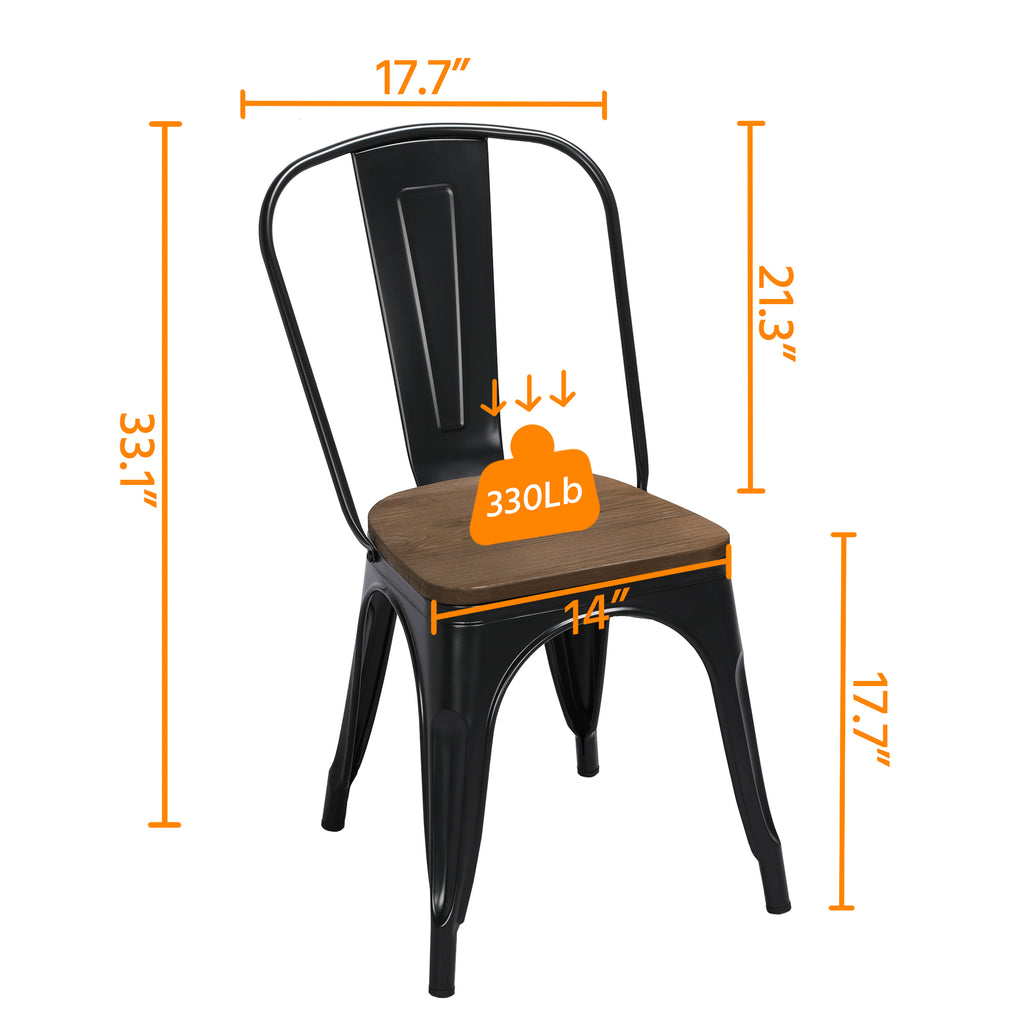 Black Metal Dining Chair with Wood Seat, Set of 4 Y7743