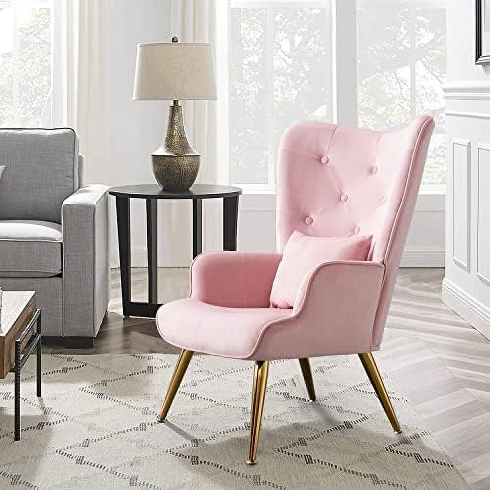 Pink Velvet Accent Chair with Pillow I380148