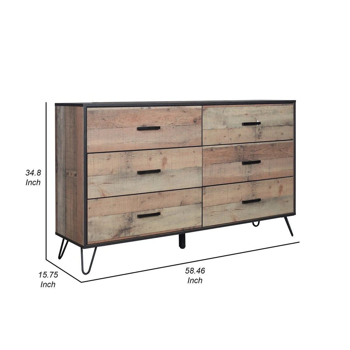 Rustic Brown Wood 6 Drawer Dresser S6370